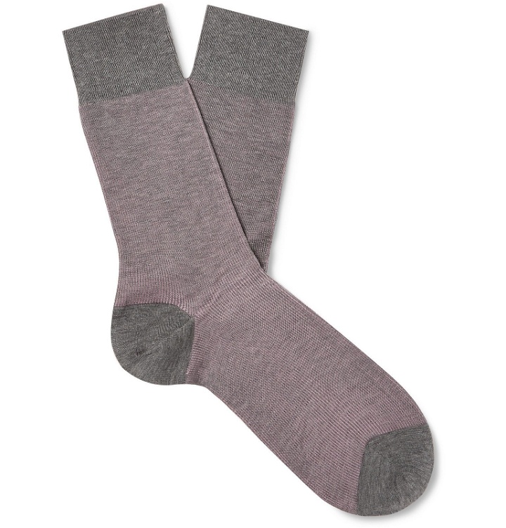 Photo: FALKE - Fine Shadow Ribbed Cotton-Blend Socks - Gray