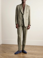 De Petrillo - Straight-Leg Pleated Herringbone Linen Suit Trousers - Neutrals