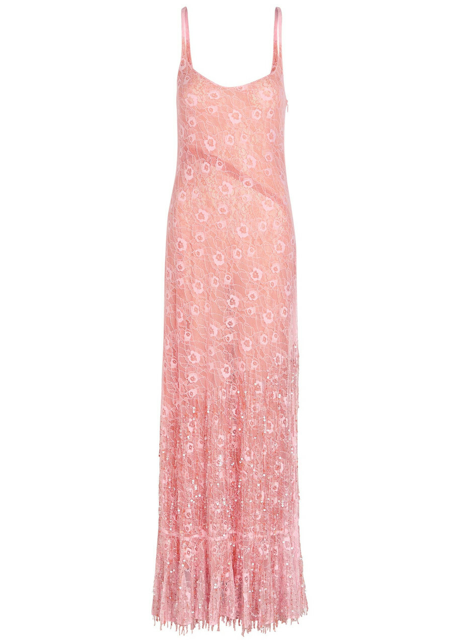 Roberta Einer Anita Embellished Floral-lace Maxi Dress Pink