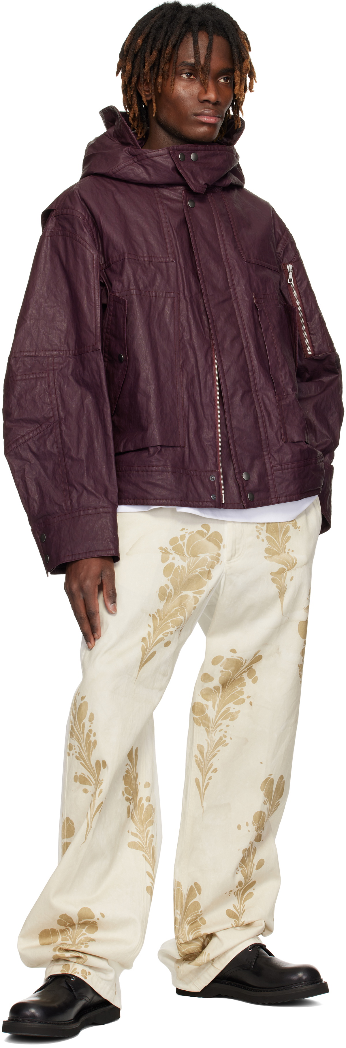 DRIES VAN NOTEN ジャケット パープル/カモフラージュ Dries Van Noten Vida Orchid Spots Print Textured Satin Moto Jacket