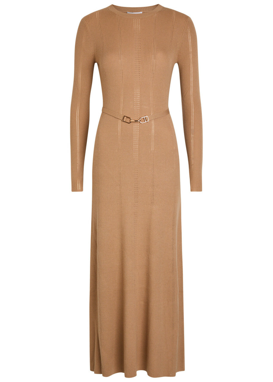 Gabriela Hearst Imagene Belted Wool Midi Dress Camel