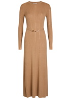 Gabriela Hearst Imagene Belted Wool Midi Dress Camel