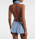 Oséree Sequined halterneck crop top