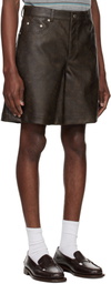 System Brown Lined Faux-Leather Shorts