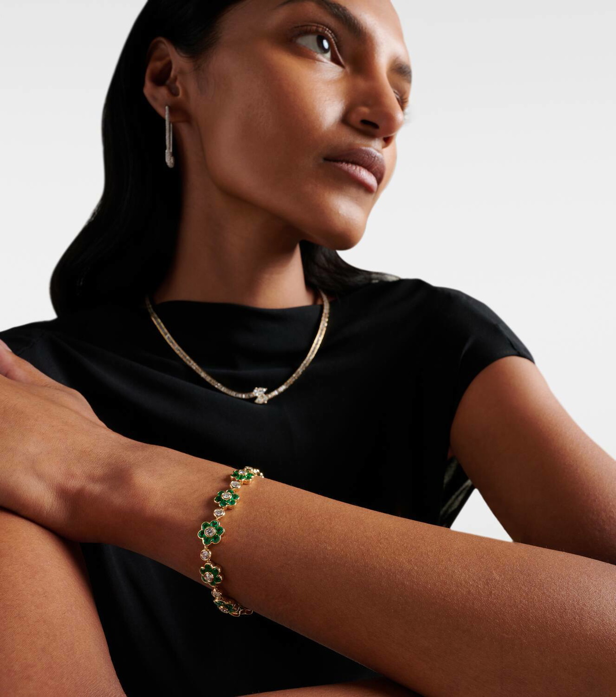 Anita Ko Flora 18kt yellow gold bracelet with emeralds and diamonds