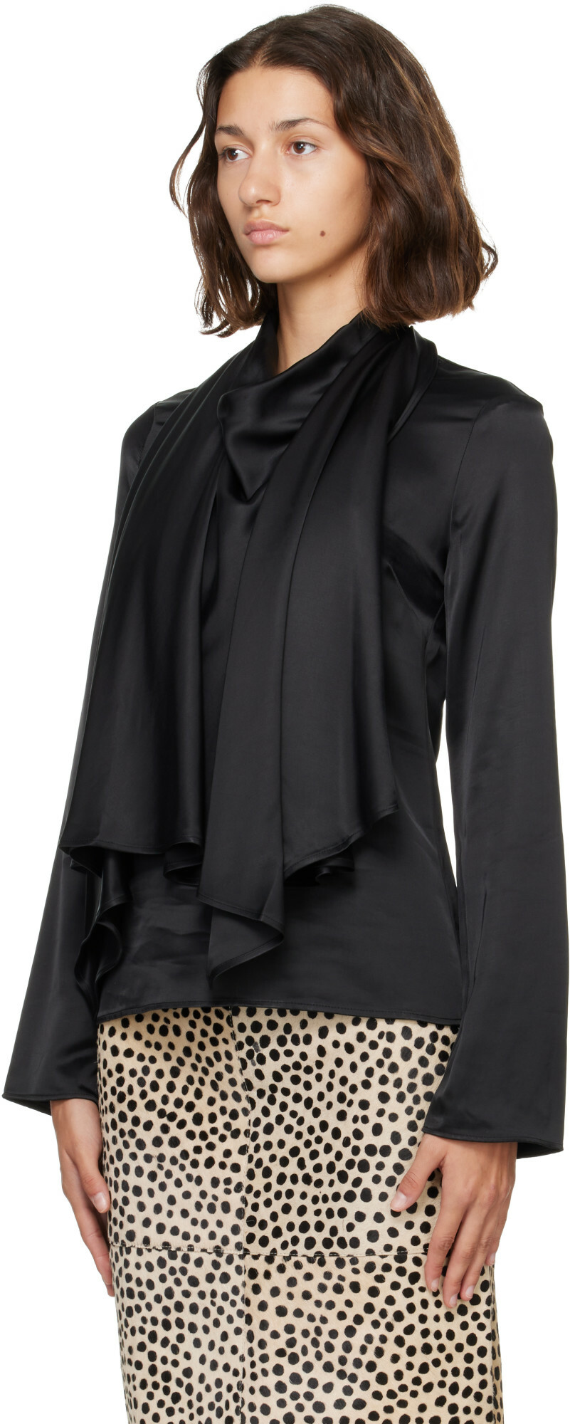 Róhe Black Satin Cape Blouse