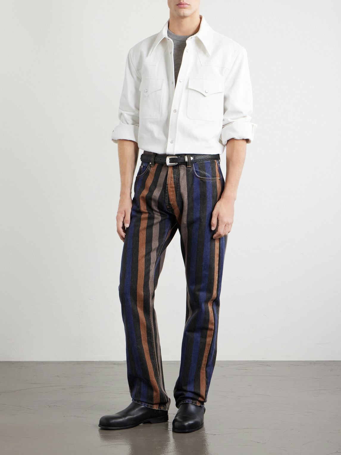Versace - Straight-Leg Striped Jeans - Blue