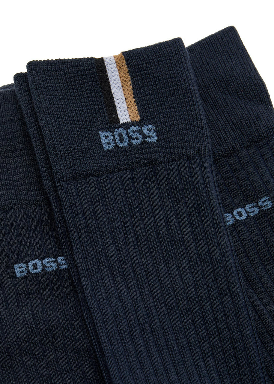 Boss Ribbed Cotton-blend Socks set of Three Navy