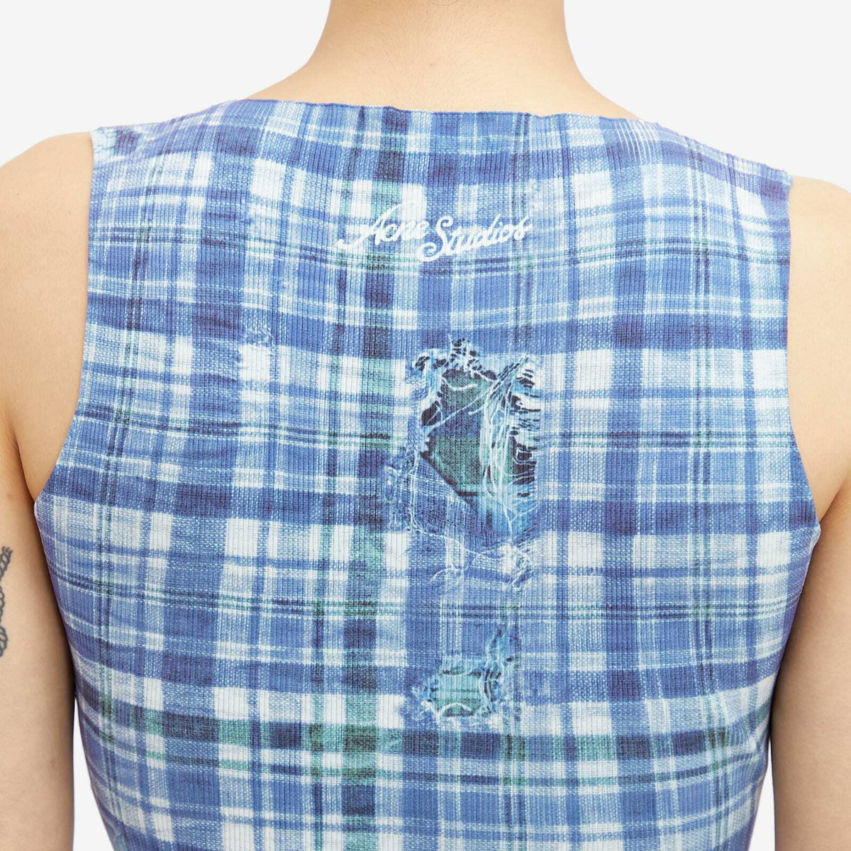 Acne Studios Women's Printed Check Midi Dress in Blue Acne
