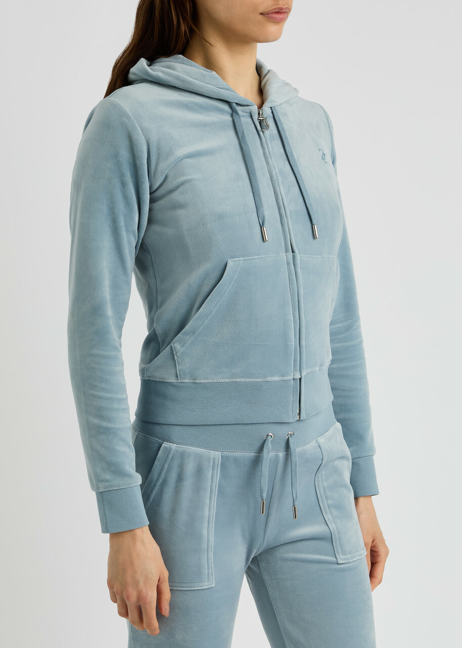 Juicy Couture Robertson Hooded Velour Sweatshirt Light Blue
