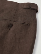 Stòffa - Straight-Leg Pleated Linen Trousers - Brown