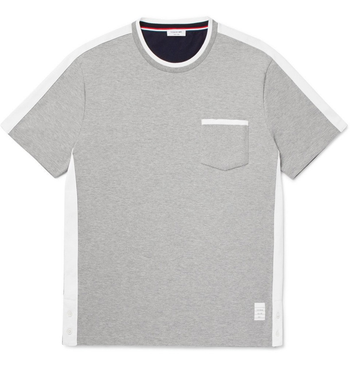 Photo: Thom Browne - Colour-Block Webbing-Trimmed Cotton-Jersey T-Shirt - Men - Gray