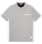 Thom Browne - Colour-Block Webbing-Trimmed Cotton-Jersey T-Shirt - Men - Gray