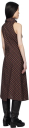Pushbutton Red Halter Sleeveless Midi Dress