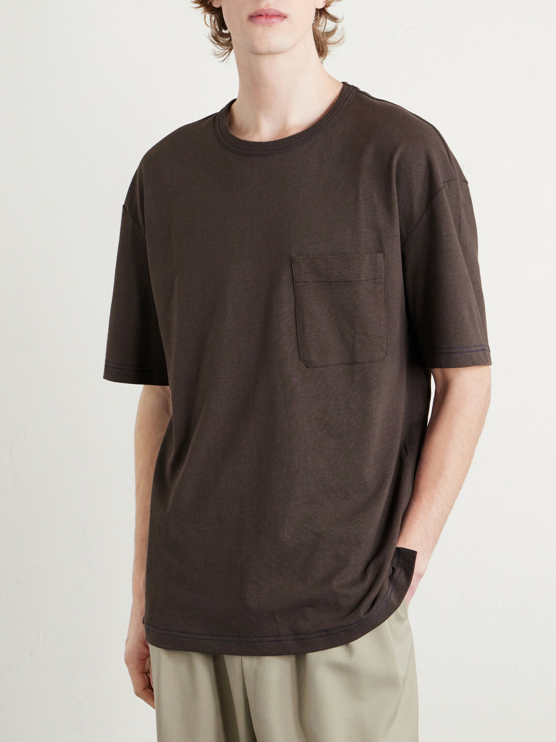 LEMAIRE - Cotton and Linen-Blend Jersey T-Shirt - Brown