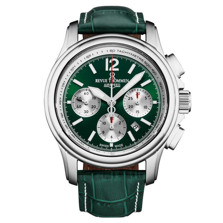 Photo: Revue Thommen Air Speed Chronograph Automatic Green Dial Mens Watch 16041.6334