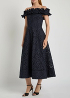 Rebecca Vallance Antalya Embroidered Off-the-shoulder Cotton Midi Dress Navy