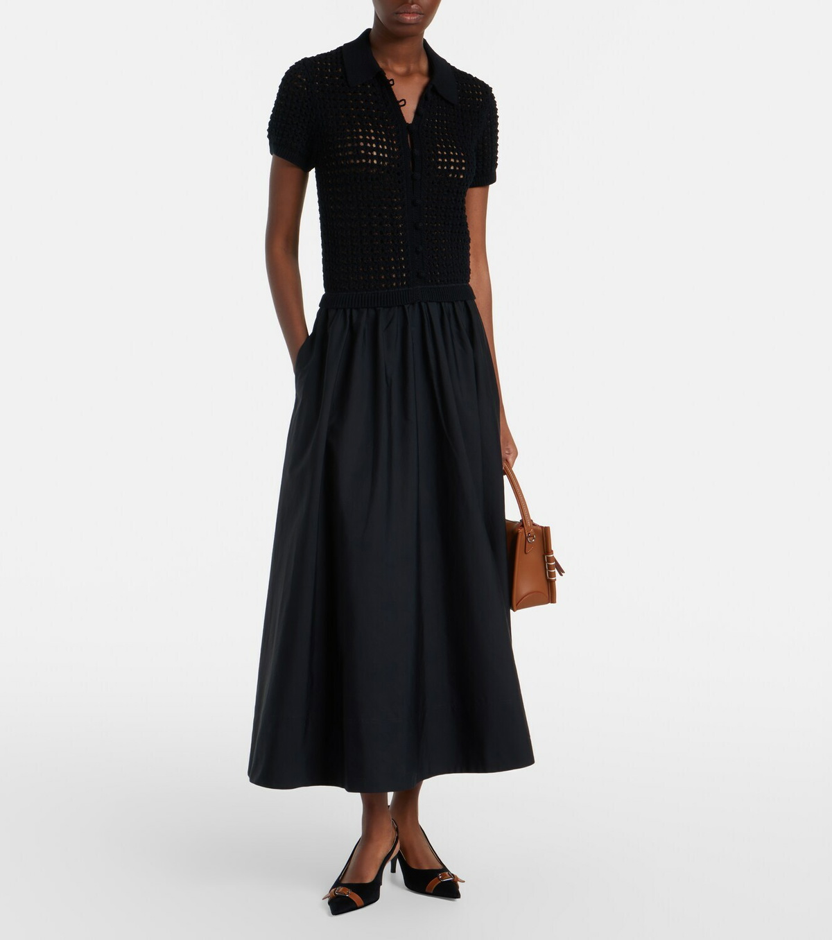 Polo Ralph Lauren Crochet-trimmed cotton poplin midi dress