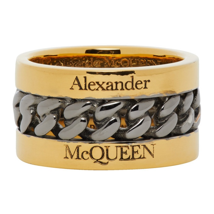 Photo: Alexander McQueen Gold and Gunmetal Inserted Chain Ring