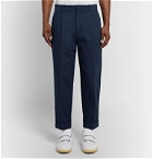 Acne Studios - Pierre Cropped Tapered Pleated Stretch-Cotton Trousers - Blue