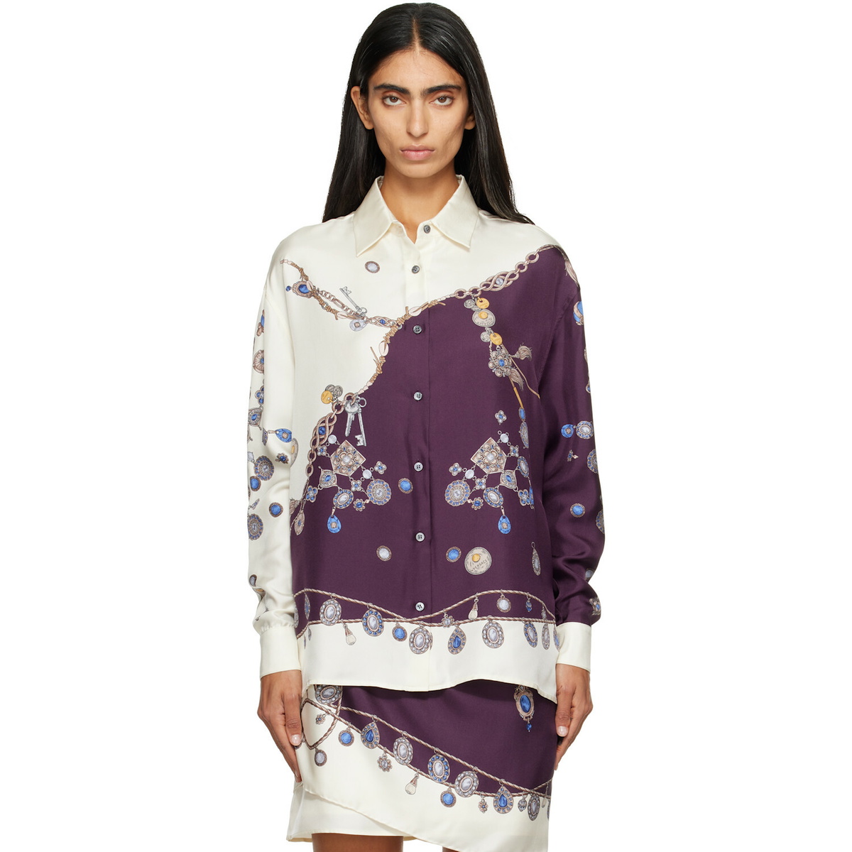 Versace Purple & White Printed Silk Twill Shirt