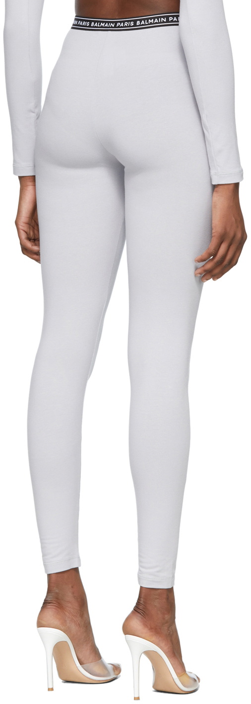 Balmain logo-jacquard knit leggings - White