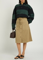 Moncler Belted Cotton-twill Midi Skirt Beige