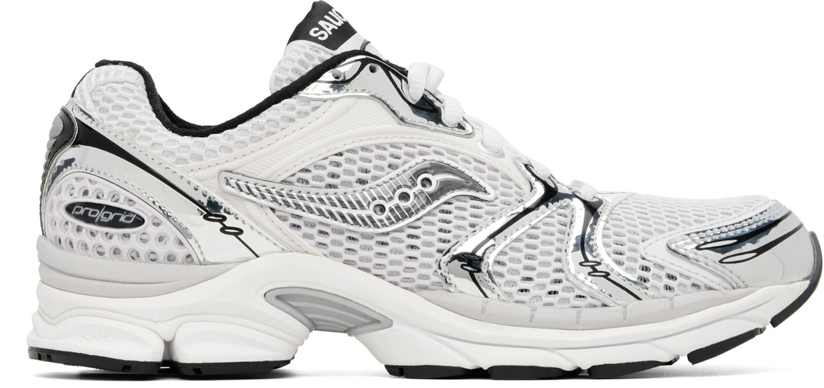 Saucony White & Silver ProGrid Triumph 4 Sneakers
