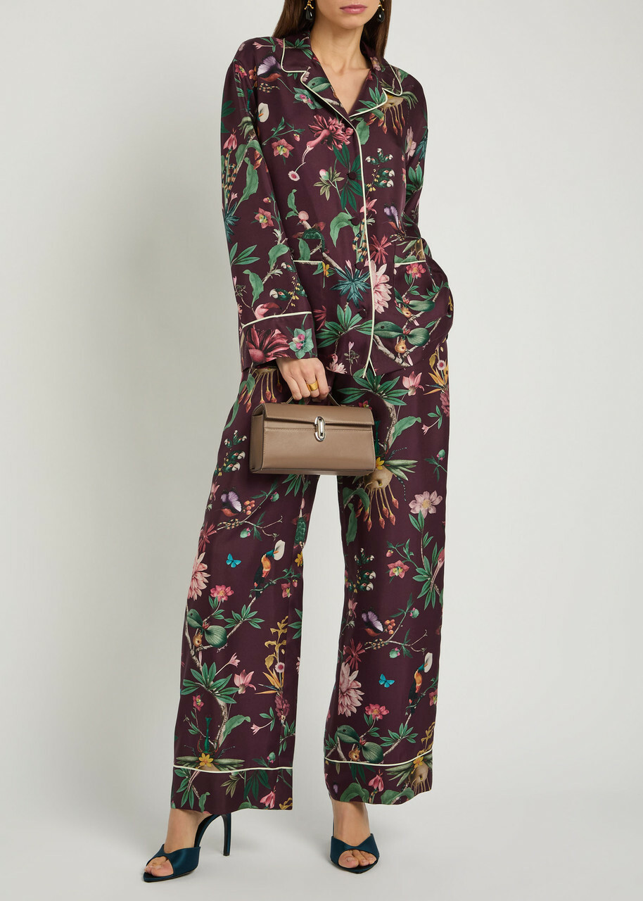 LA Double J Zooflora Printed Silk-twill Trousers Multicoloured