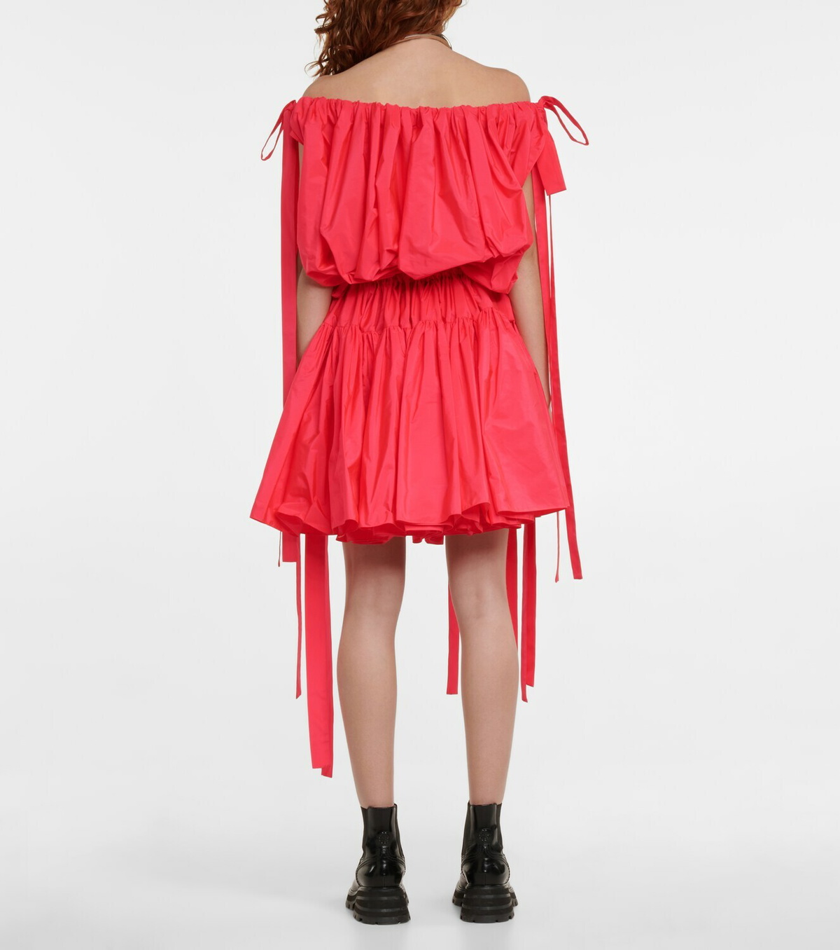 Alexander McQueen Off-shoulder polyfaille minidress