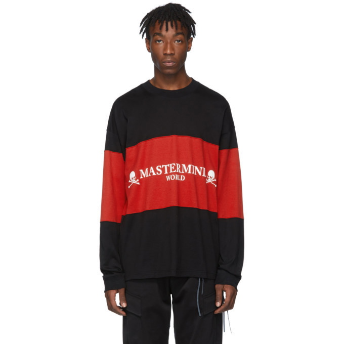 Photo: mastermind WORLD Black and Red Boxy Colorblocked Long Sleeve T-Shirt