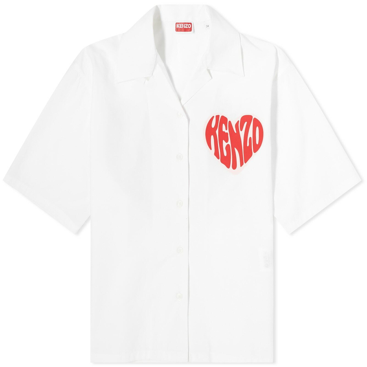 Kenzo Women's Heart Logo Hawaiian Shirt in White Kenzo
