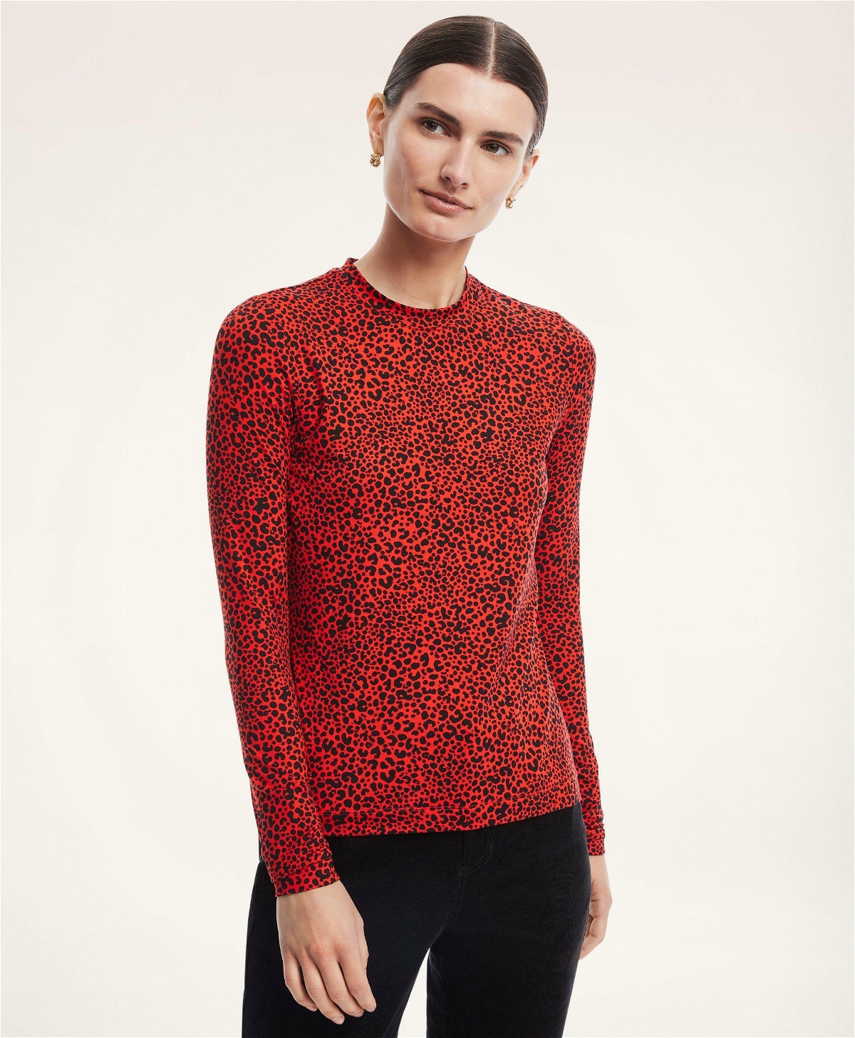 Photo: Brooks Brothers Women's Jersey Animal Print Long-Sleeve T-Shirt | Red