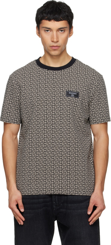 Photo: Balmain Black & Beige Monogram Jacquard T-shirt
