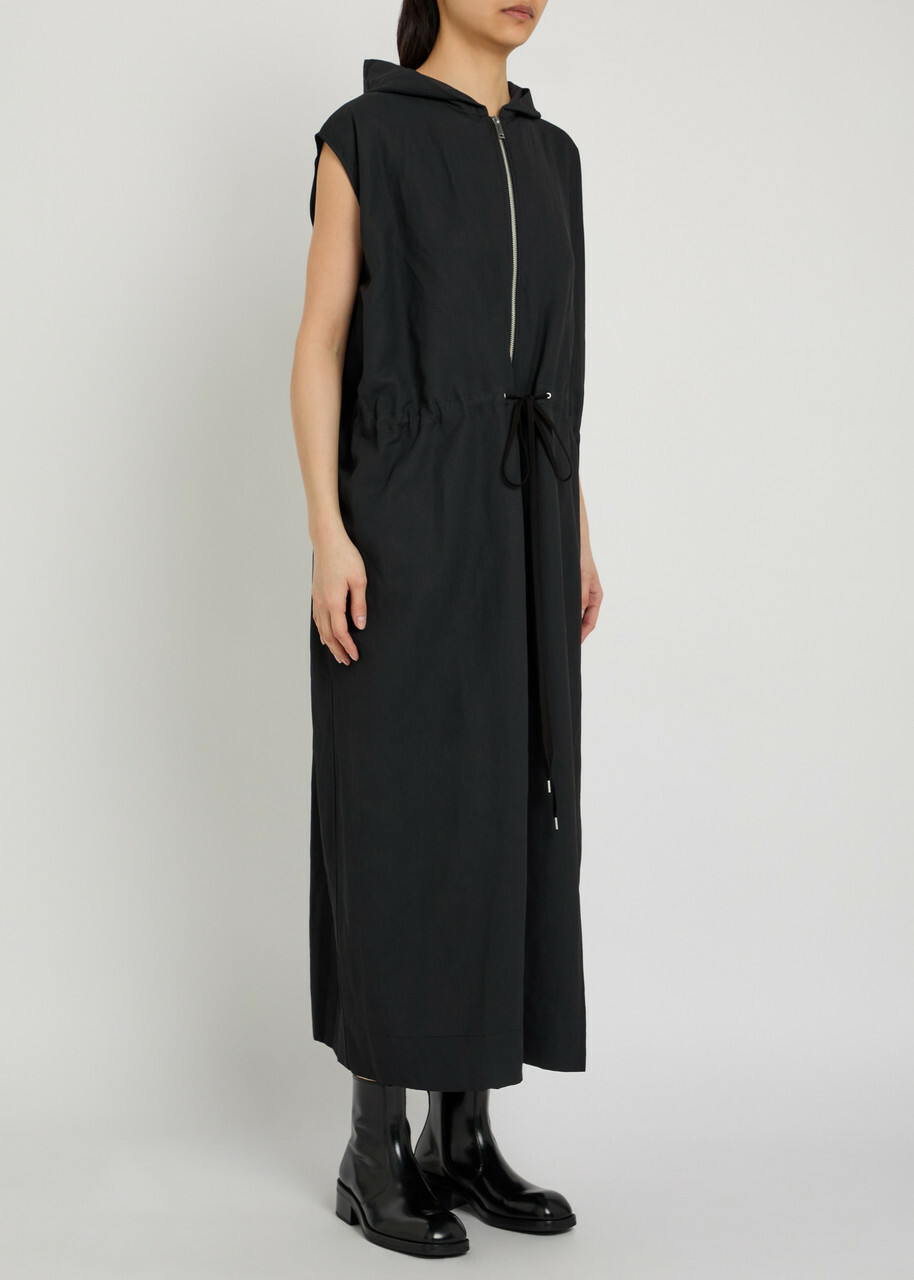Studio Nicholson Hooded Drawstring Midi Dress Dark Purple