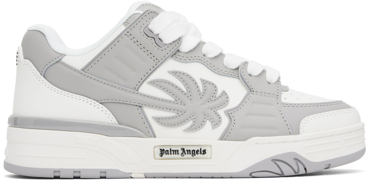 Palm Angels White & Gray Venice Leather Sneakers
