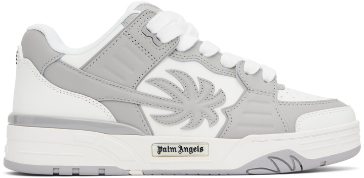 Photo: Palm Angels White & Gray Venice Leather Sneakers