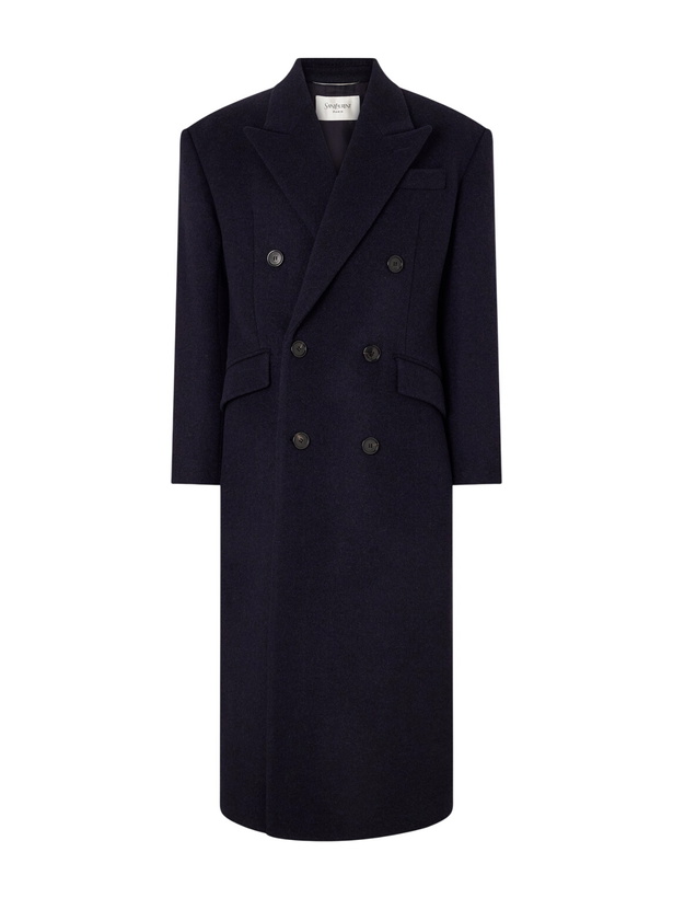 Photo: SAINT LAURENT - Double-Breasted Wool-Blend Coat - Blue