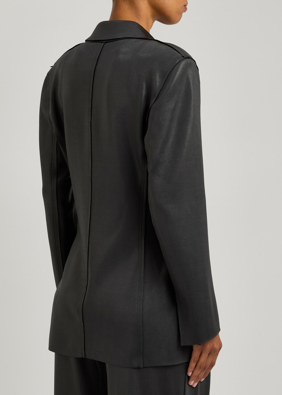 Norma Kamali Double-breasted Coated Stretch-jersey Blazer Charcoal