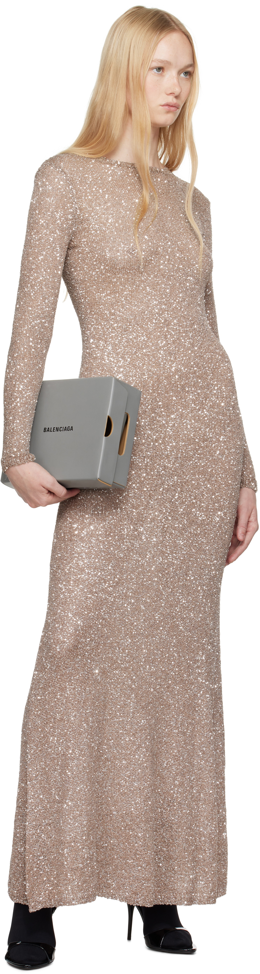 Balenciaga Beige Sequin Maxi Dress