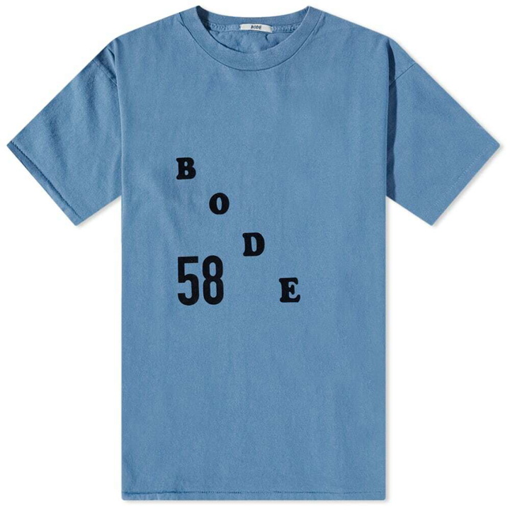 Photo: Bode Men's Flocked T-Shirt in Blue