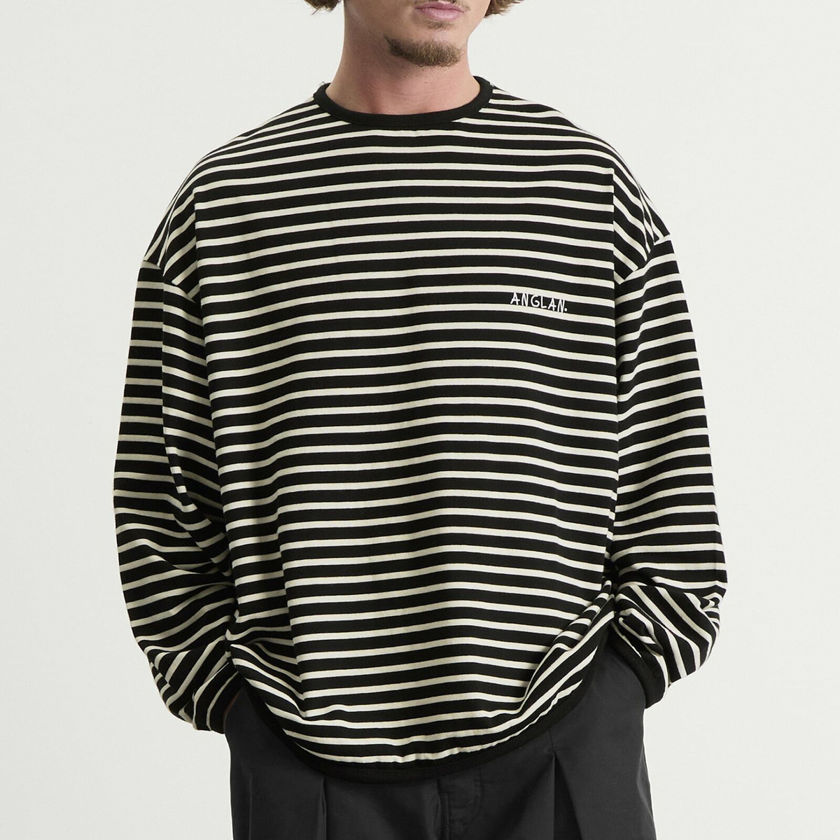 Anglan Men's Striped Long Sleeve in Black