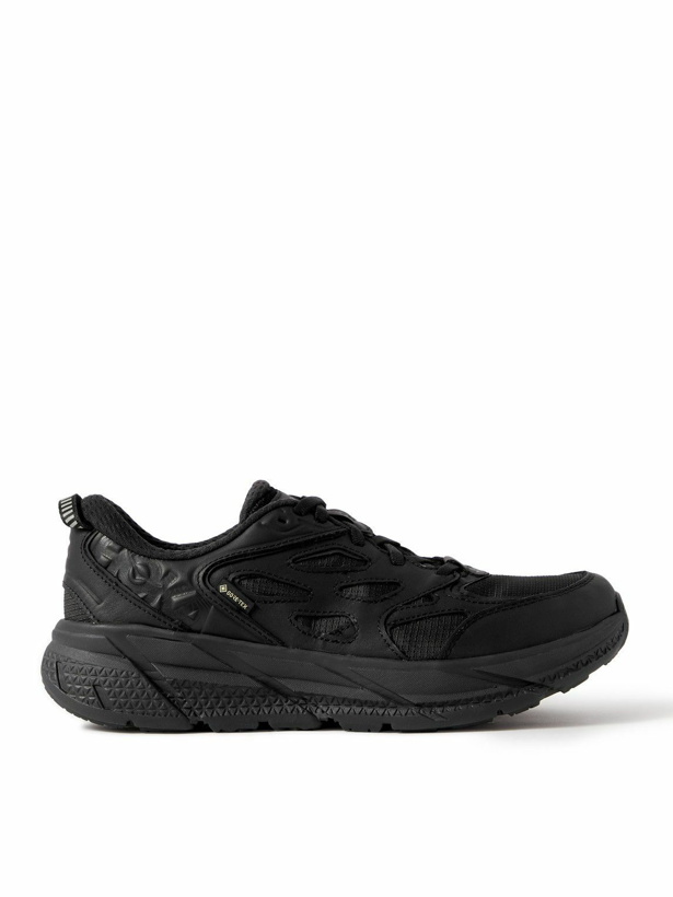 Photo: Hoka One One - Clifton L GTX Leather-Trimmed Coated-Ripstop Running Sneakers - Black