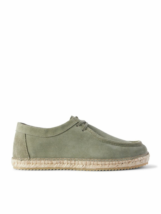 Photo: Frescobol Carioca - Rodolfo Jute-Trimmed Suede Derby Shoes - Green