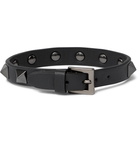 Valentino - Valentino Garavani Rockstud Leather and Ruthenium Bracelet - Men - Dark gray