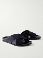 Manolo Blahnik - Chiltern Leather-Trimmed Suede Sandals - Blue