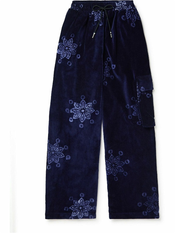 Photo: Post-Imperial - Ikeja Printed Cotton-Velvet Drawstring Trousers - Blue