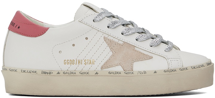 Photo: Golden Goose White & Pink Hi Star Classic Sneakers