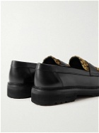 VINNY's - Richee Leopard-Print Calf Hair-Trimmed Leather Penny Loafers - Black