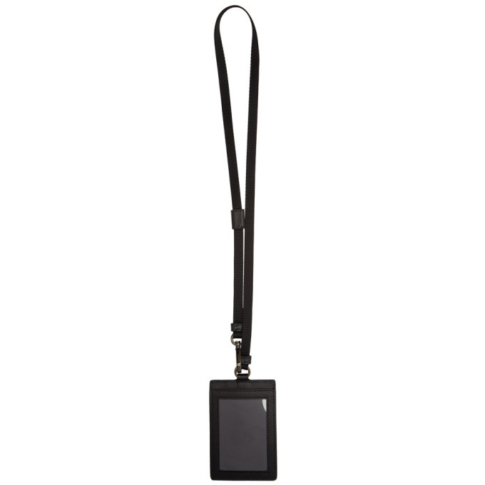 PRADA Saffiano Racing Logo Lanyard ID Holder Black 591003